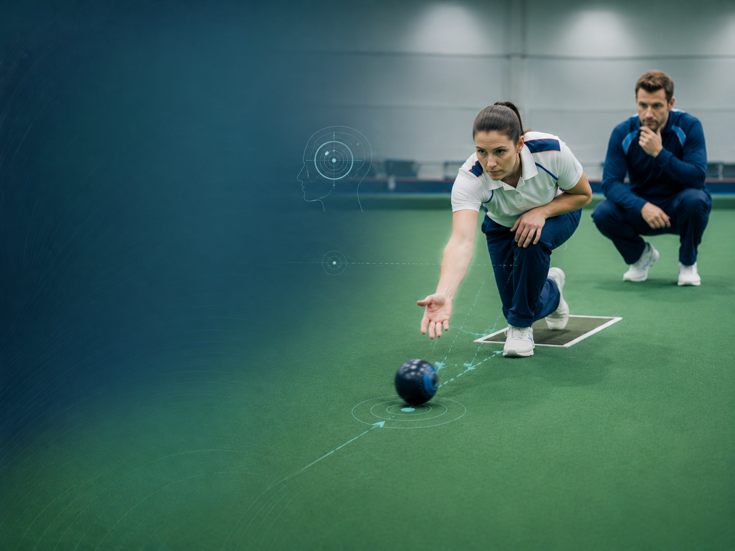 Bowls player focusing before delivery