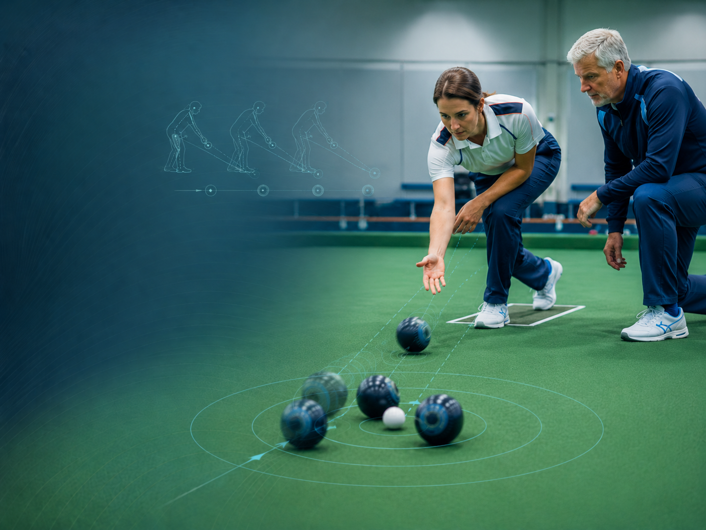 Player working on lawn bowls delivery technique